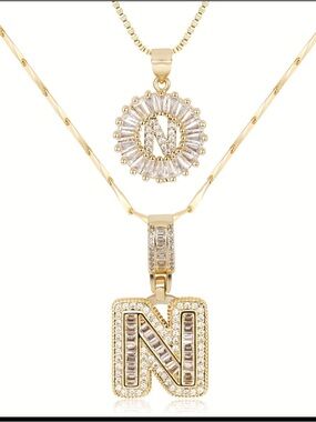 Mother’s Day Gift: Gold Tone Letter "N" Initial Layered Necklace Set